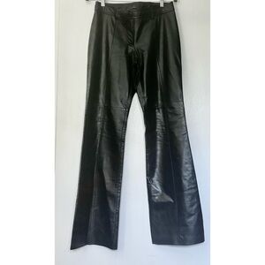 Danier Women’s Black Straight Wide Leg Leather Pants, High Rise EUC- Size 4